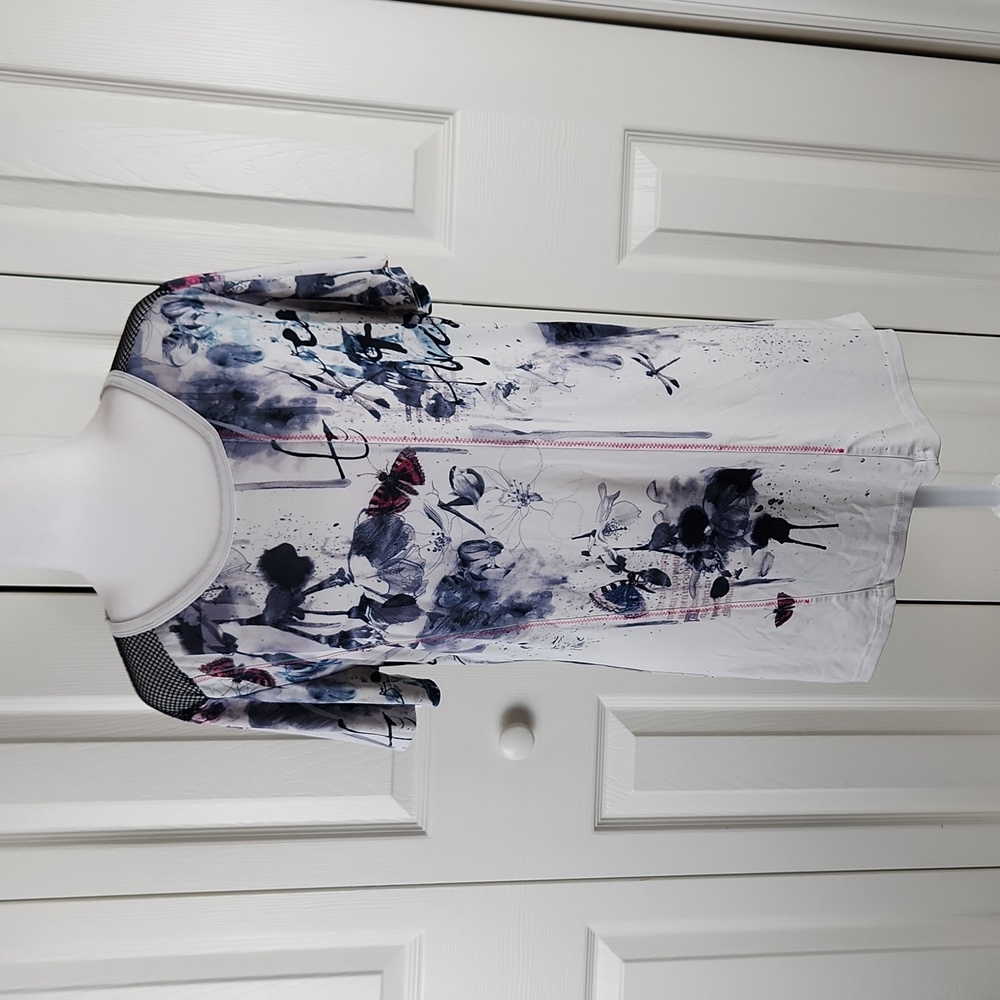 SPANNER tee shirt top mesh shoulder butterflies floral Medium